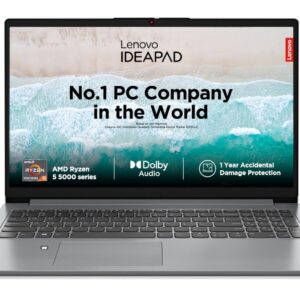 Lenovo IdeaPad Slim 1 AMD Ryzen 5 5500U 15.6" HD Thin and Light Laptop (8GB/512GB SSD/Windows 11 Home/Office Home 2024/1 Year ADP Free/Grey/1.6Kg), 82R4011MIN