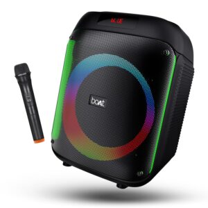 boAt PartyPal 220 Bluetooth Party Speaker w/ 80 W Signature Sound, RGB LEDs, Up to 6 hrs Playback, BT v5.3, AUX & USB Port, Wireless Mic, Bass & Treble EQs, TWS Mode(Midnight Black)
