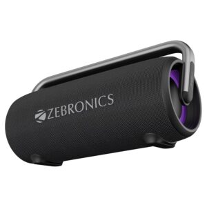 ZEBRONICS AXON 100 Portable Party Bluetooth Speaker, 90W RMS, Quad Drivers + Dual Passive Radiators, IPX5, Upto 6 Hours Playback, Rapid Charging, BT | USB | AUX | TWS, Fabric Finish, RGB, Deep Bass Visit the ZEBRONICS Store